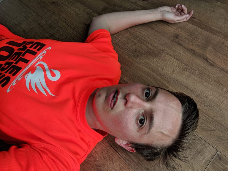 lying down in a sweaty puddle on the floor